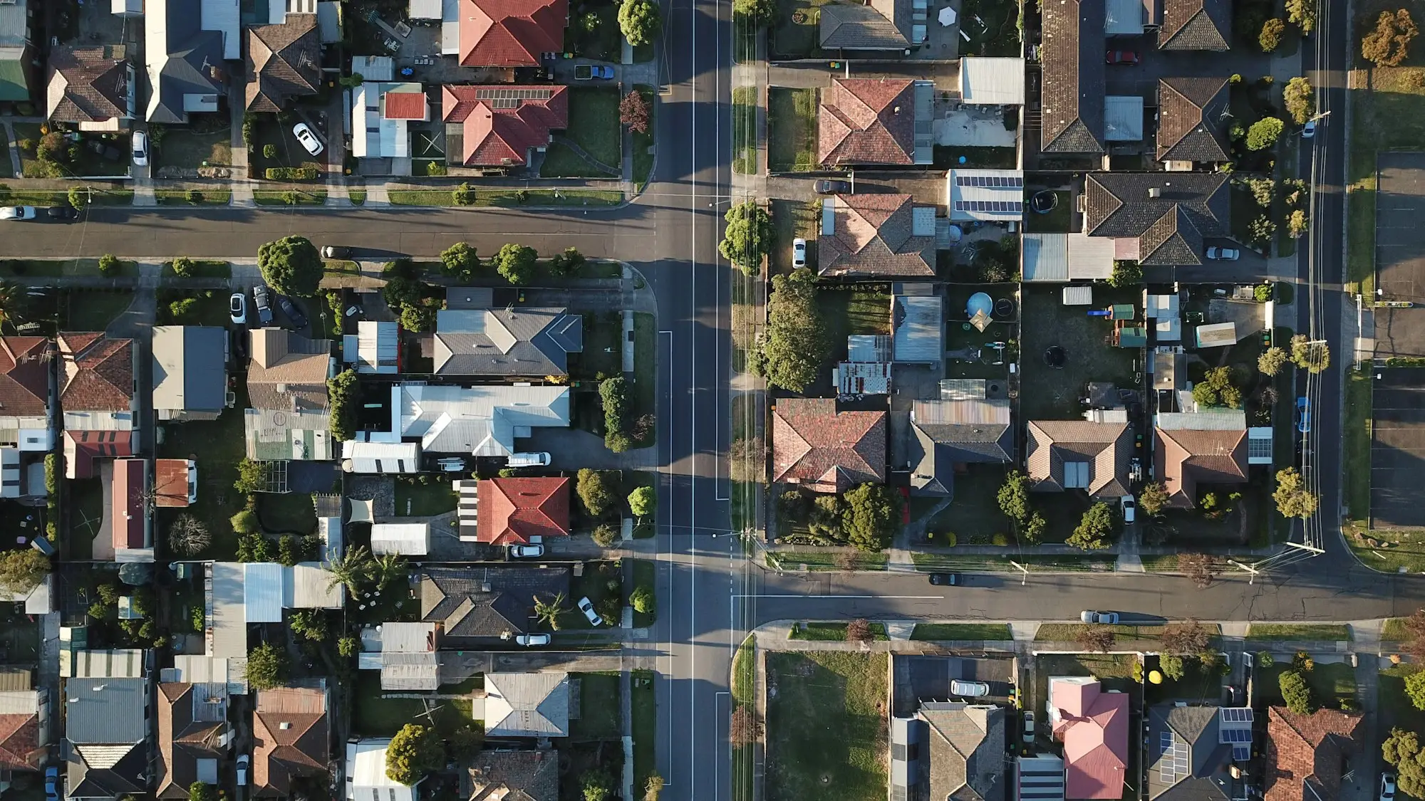 Aerial view of suburban rooftops in Melbourne