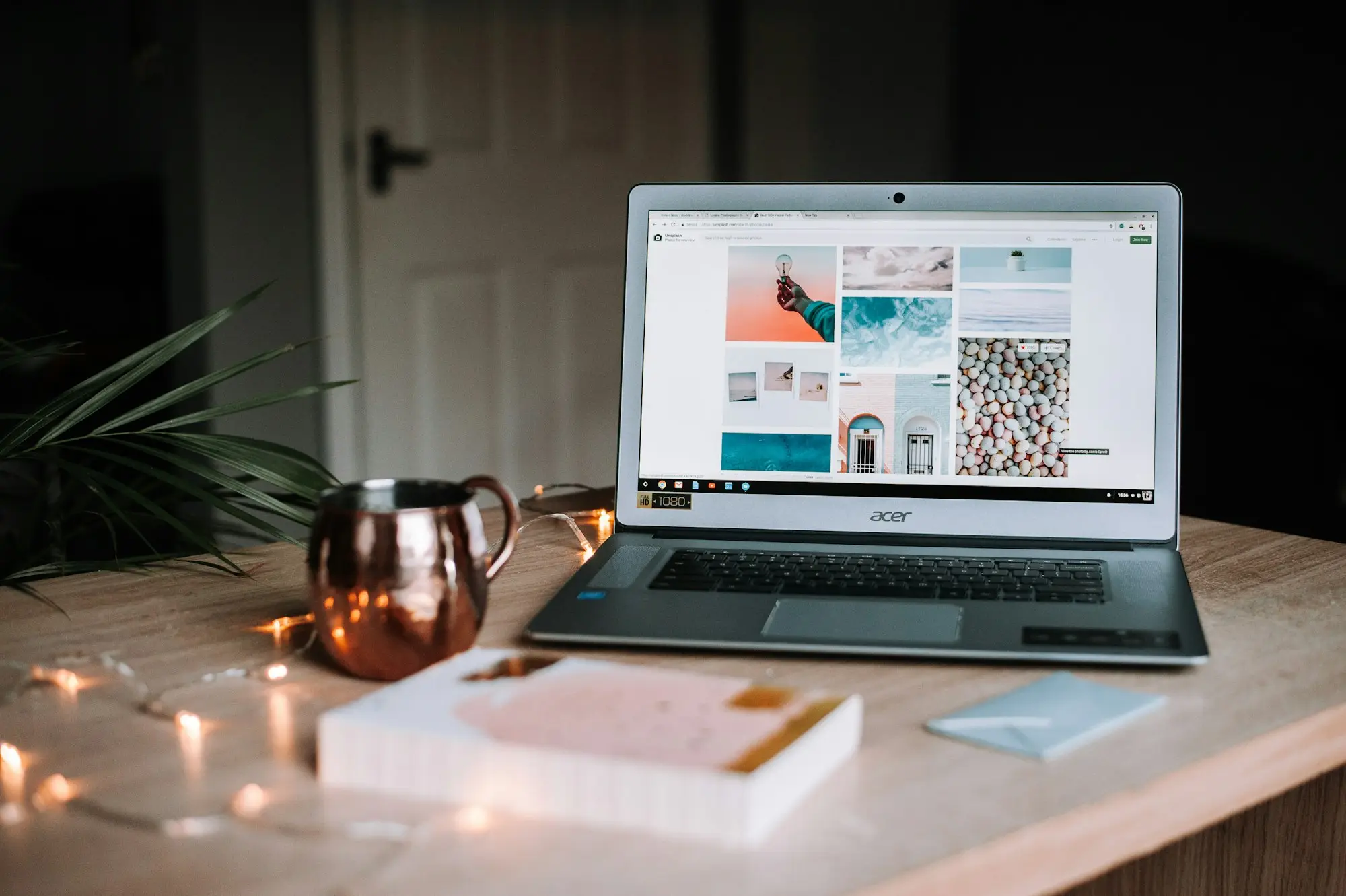 Laptop open on a home office desk for a title search